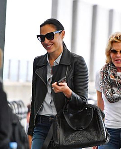 Gal Gadot Black Biker Leather Jacket