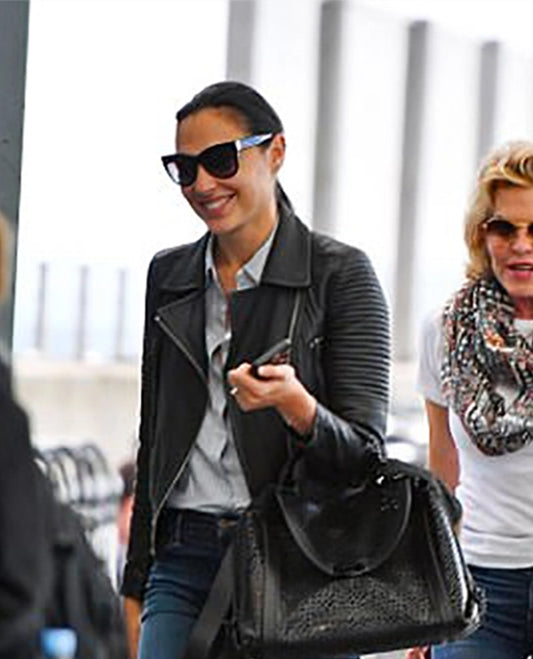 Gal Gadot Black Biker Leather Jacket
