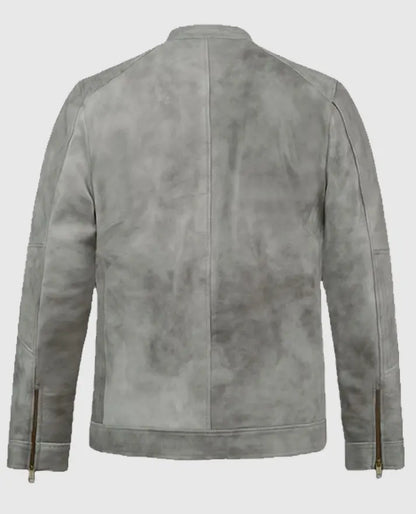 Harbor Gray Biker Suede Jacket For Men