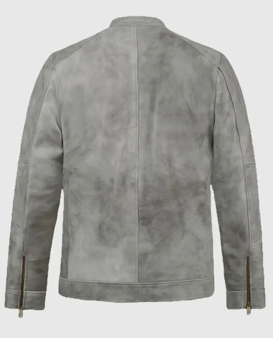 Harbor Gray Biker Suede Jacket For Men
