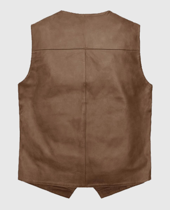 Iron Stride Vintage-Inspired Brown Leather Vest For Men
