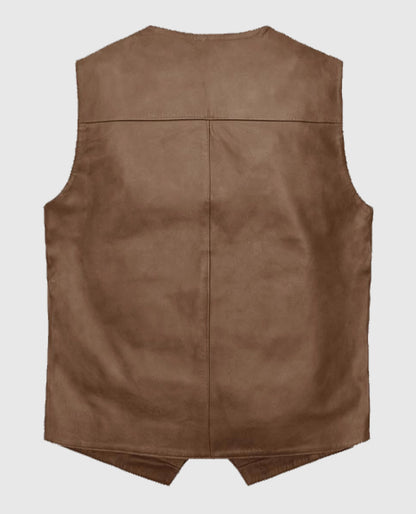 Iron Stride Vintage-Inspired Brown Leather Vest For Men