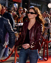 Katie Holmes Maroon Biker Jacket