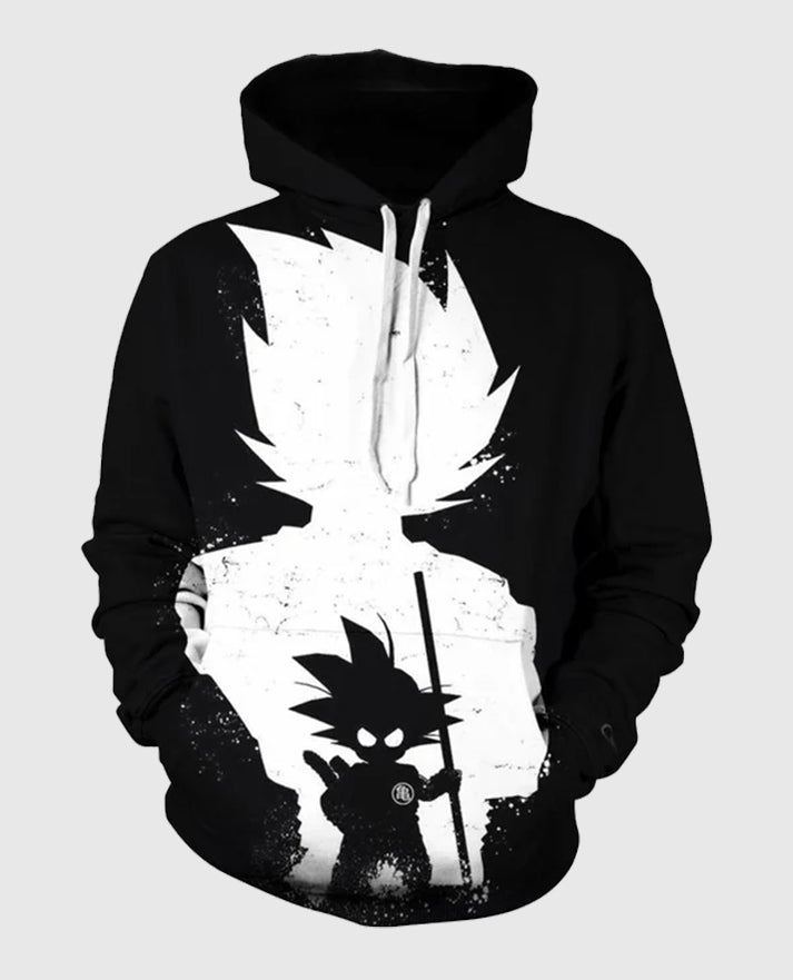 Kid Goku With Adult Goku Black Hoodie