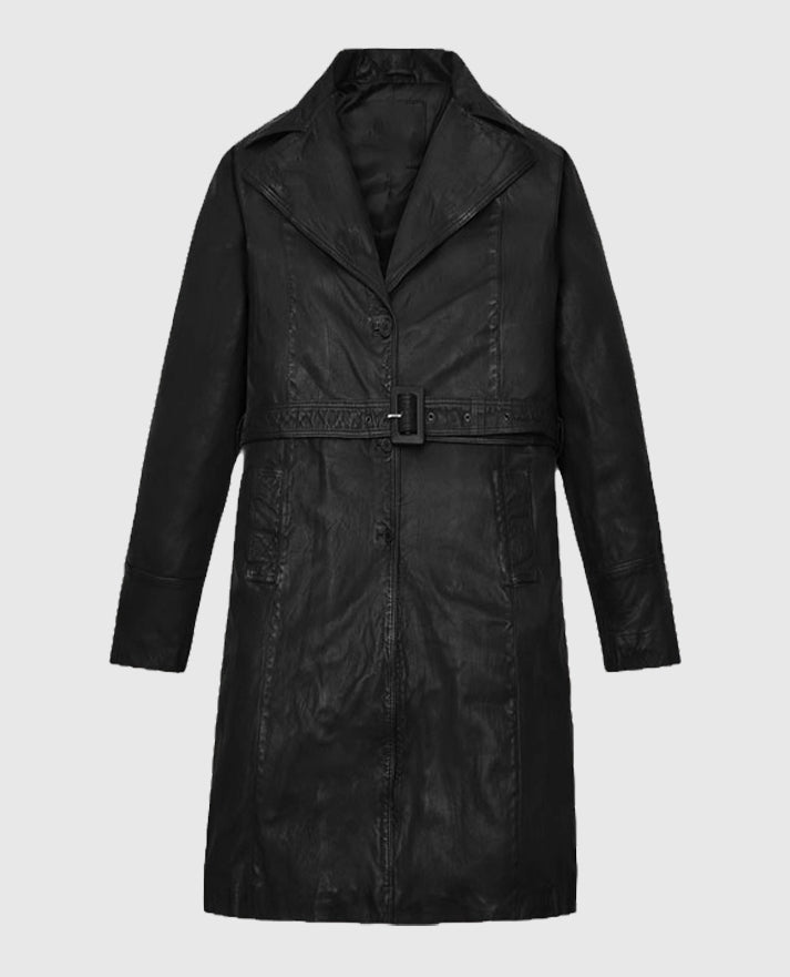 Kim Kardashian Leather Black Long Coat