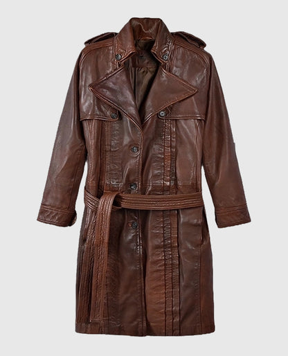 Long Spanish Brown Leather Coat for Women