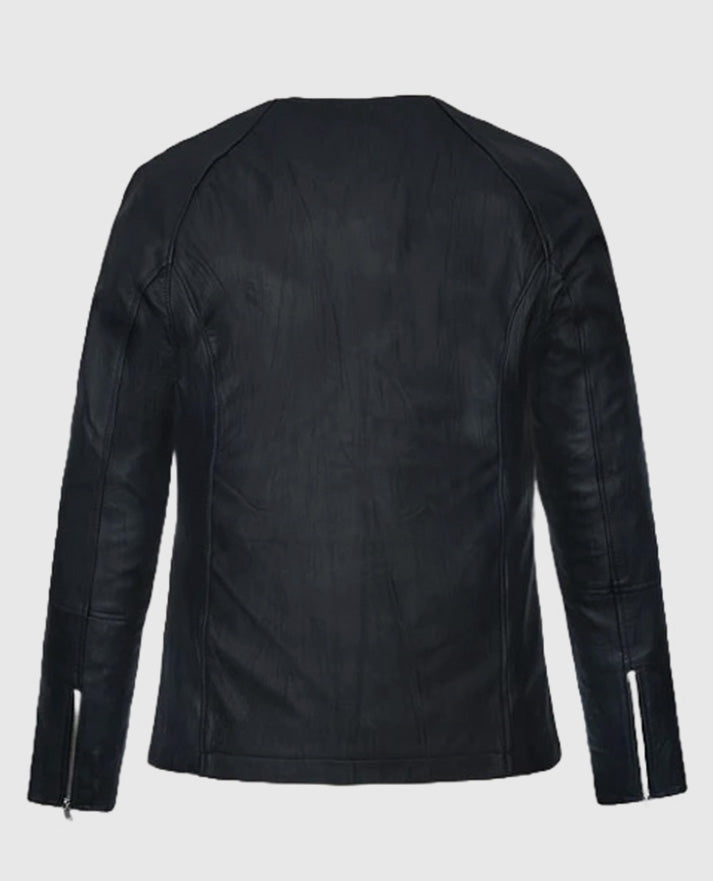 Maven Moto Round Neck Leather Jacket For Men