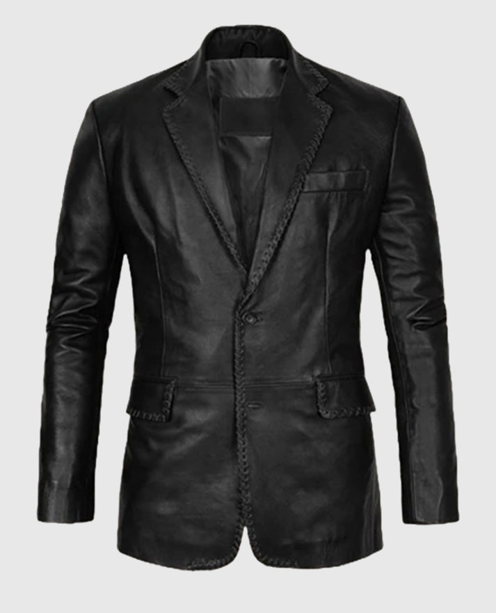 Medieval Black Leather Blazer For Men