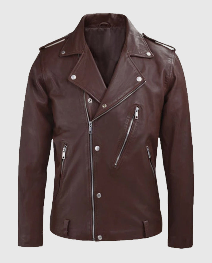 Men's Beast Biker Leather Burgundy Jacket