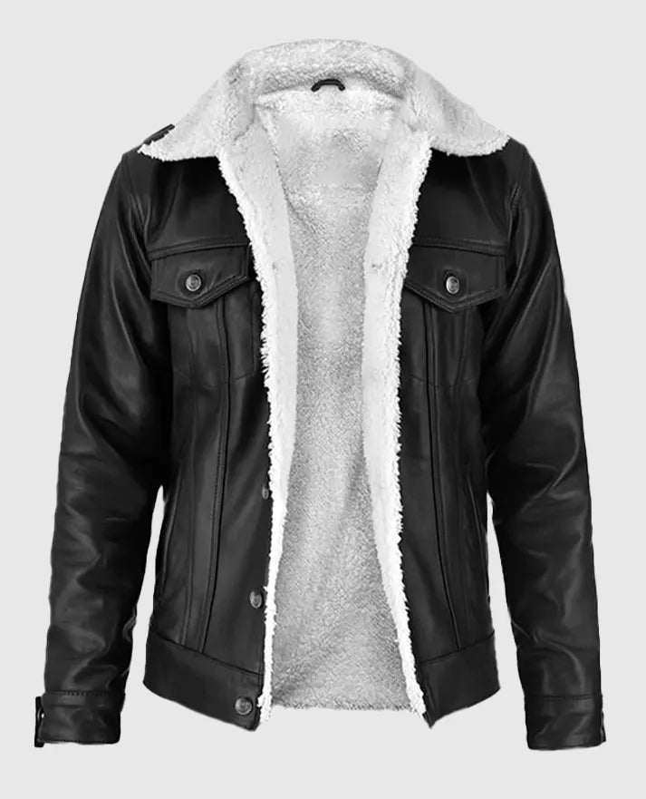 Men's Black Leather Sherpa Leather Jacket