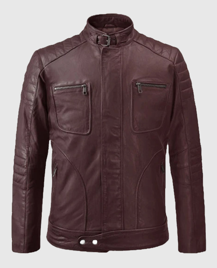 Men's Burgundy Firefly Biker Leather Jacket