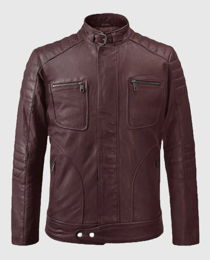 Men's Burgundy Firefly Biker Leather Jacket