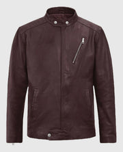 Men's Burgundy Motorad Biker Leather Jacket