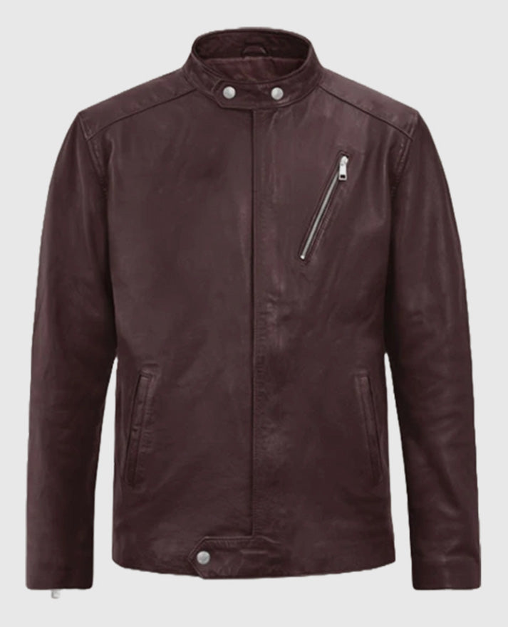 Men's Burgundy Motorad Biker Leather Jacket