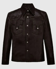 Men's Dark Brown Trucker Leather Jacket
