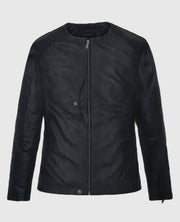 Men's Maven Moto Round Neck Leather Jacket