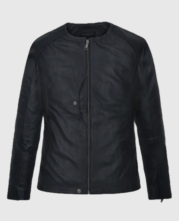 Men's Maven Moto Round Neck Leather Jacket
