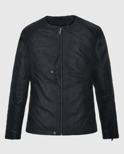 Men's Maven Moto Round Neck Leather Jacket