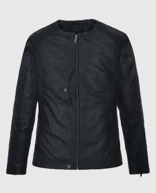Men's Maven Moto Round Neck Leather Jacket