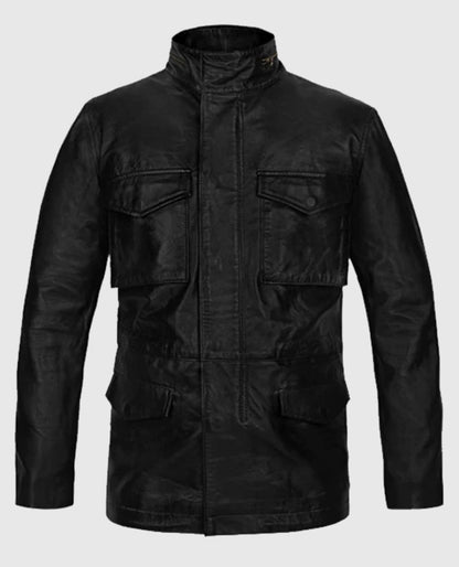 Men's Military M-65 Black Leather Jacket
