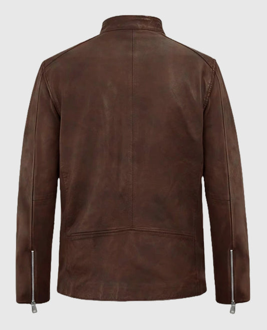Men's Motorad Biker Spanish Brown Leather Jacket
