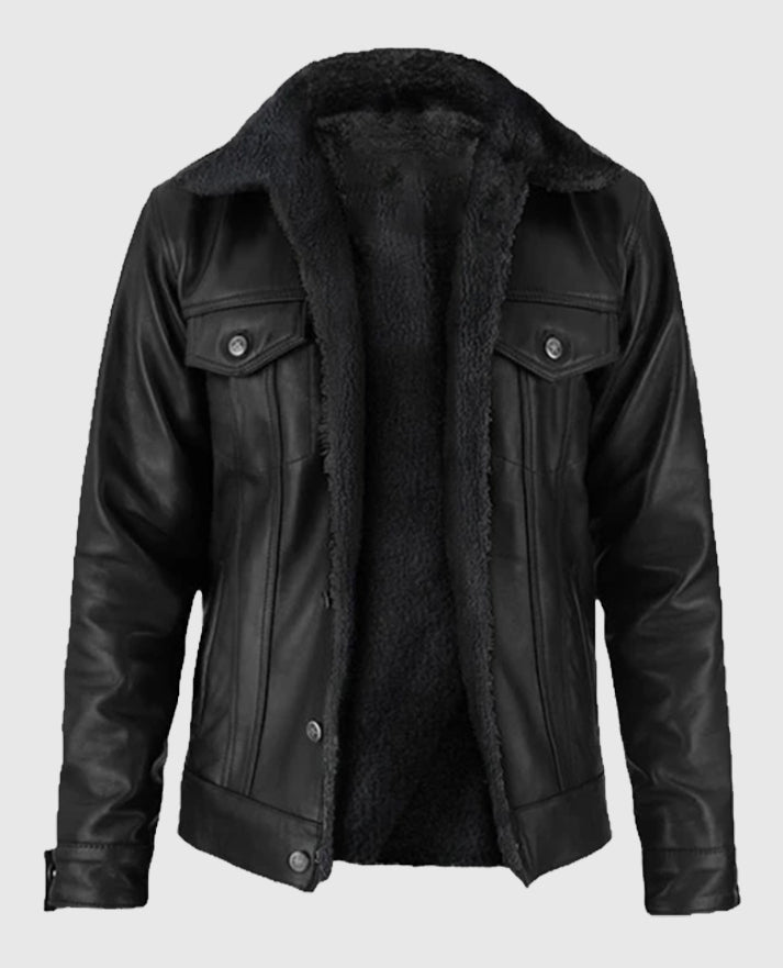 Men's Sherpa Black Leather Jacket