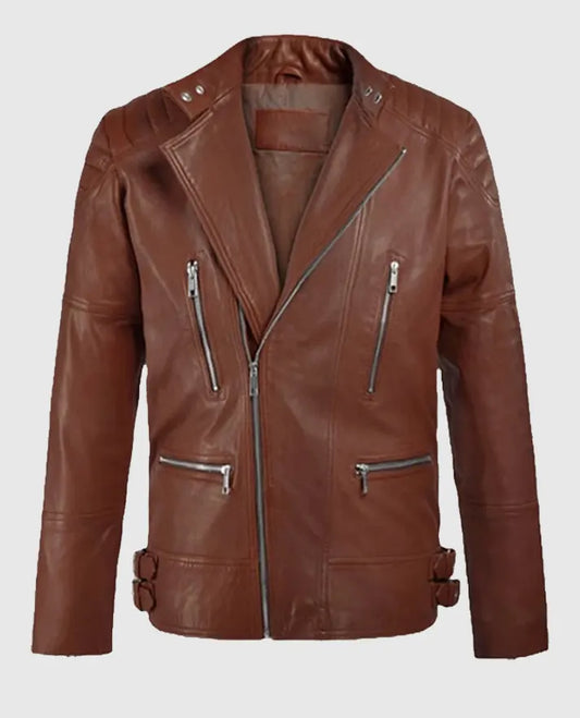 Men's Tan Moto Shotgun Leather Jacket