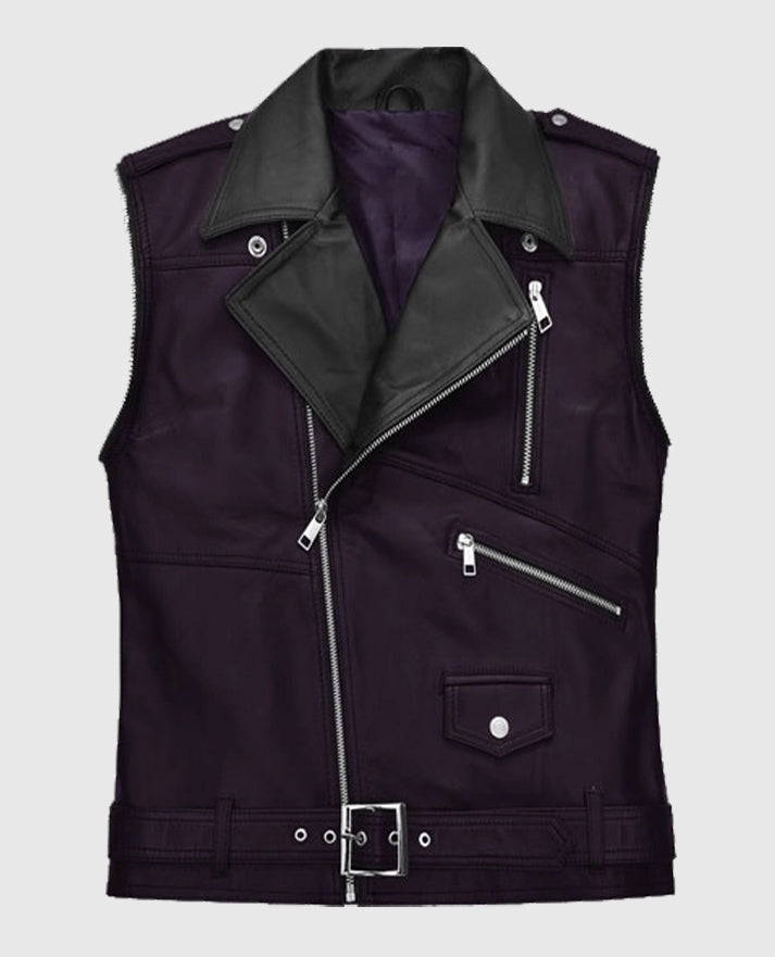 Men's Two-Tone Purple and Black Leather Vest