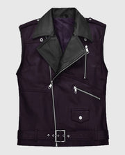 Men's Two-Tone Purple and Black Leather Vest