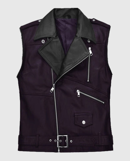 Men's Two-Tone Purple and Black Leather Vest