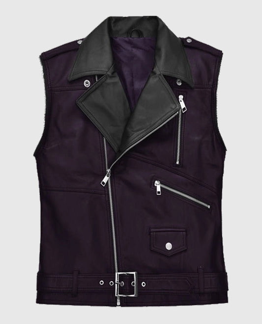 Men's Two-Tone Purple and Black Leather Vest