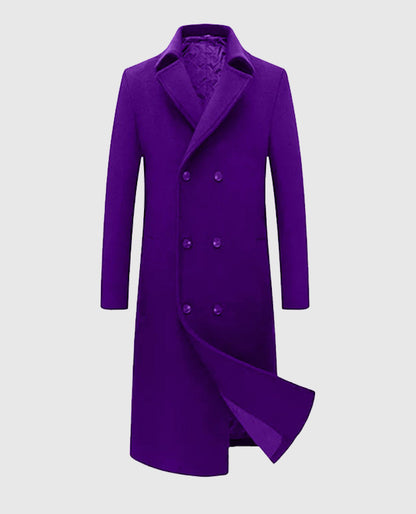 Mens Purple Double-Breasted Long Trench Coat