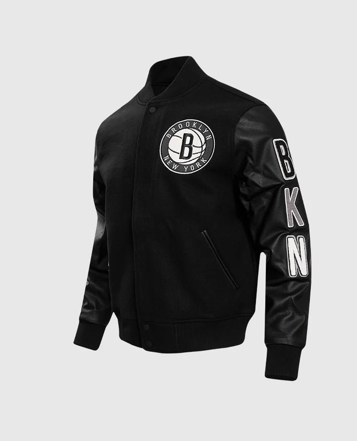 NBA Brooklyn Nets Black Letterman Jacket