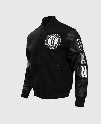 NBA Brooklyn Nets Black Letterman Jacket