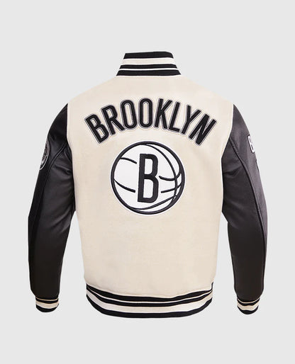 NBA Brooklyn Nets Black & White Letterman Jacket