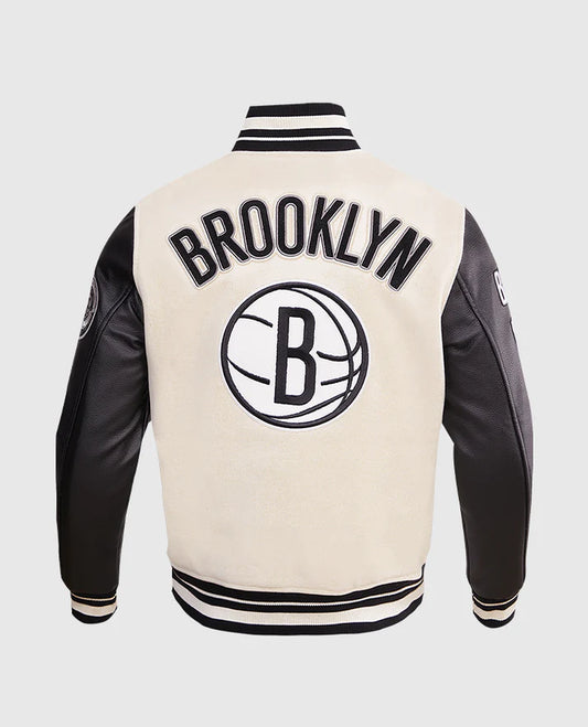NBA Brooklyn Nets Black & White Letterman Jacket