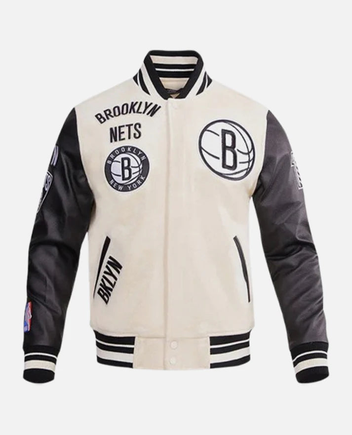 NBA Brooklyn Nets Men's Black & White Letterman Jacket