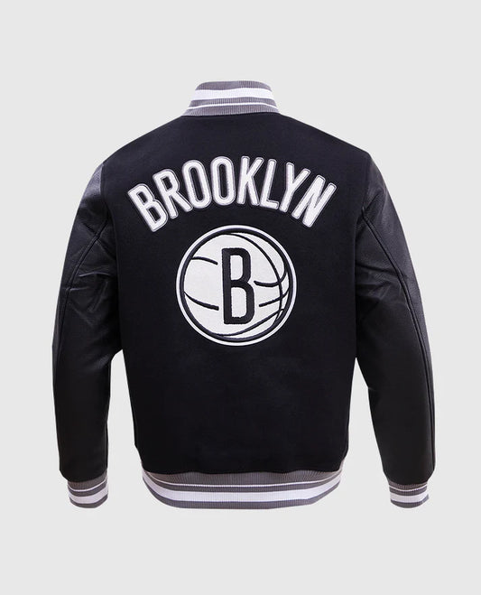 NBA Brooklyn Nets Men's Rib Wool Black Jacket
