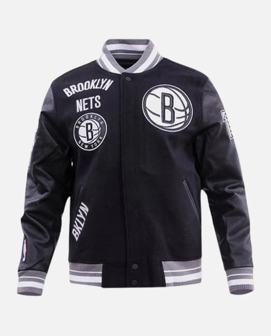 NBA Brooklyn Nets Men's Rib Wool Black Varsity Jacket