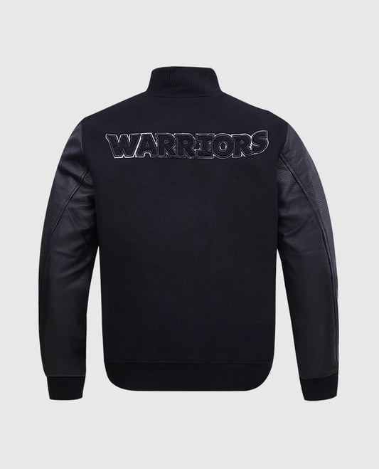 NBA Golden State Warriors Men's Black Letterman Jacket