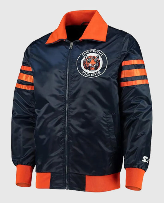 Navy Blue The Captain III Detroit Tigers Satin Varsity Jacket