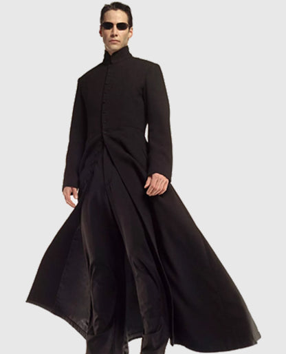 Neo Matrix Black Long Leather Trench Coat