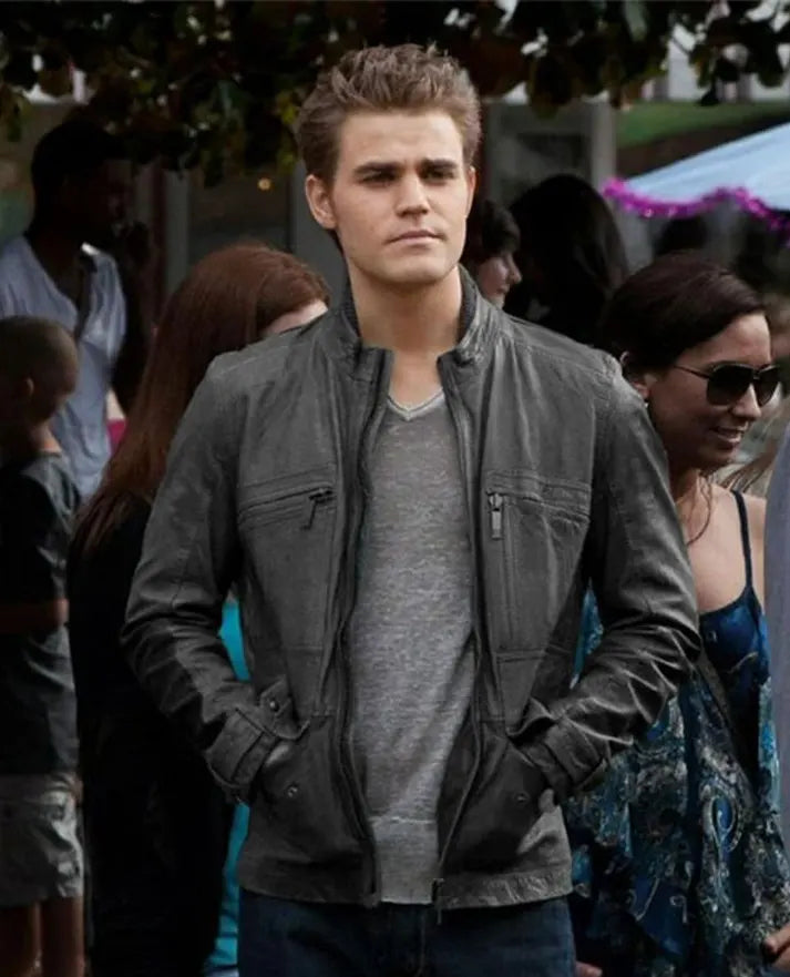 Paul Wesley Vampire Diaries Black Leather Jacket