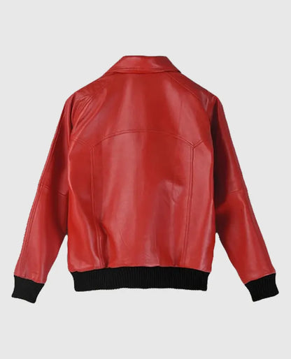 Red Bomber Leather Jacket For Men