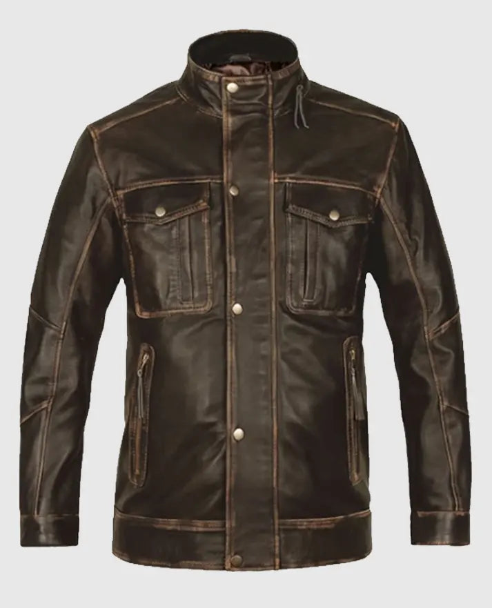 Retro Leather Dark Brown Jacket Men