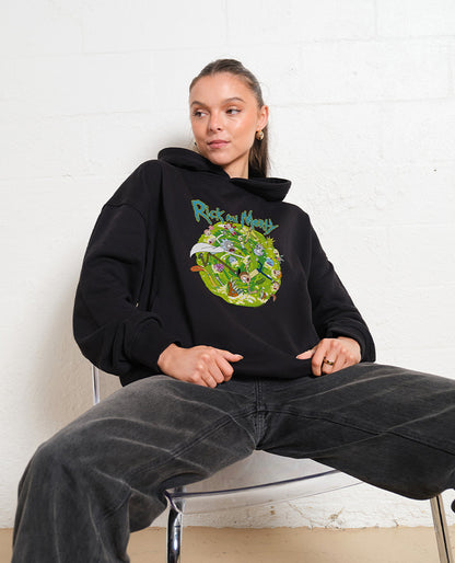 Rick and Morty Portal Collage Black Hoodie