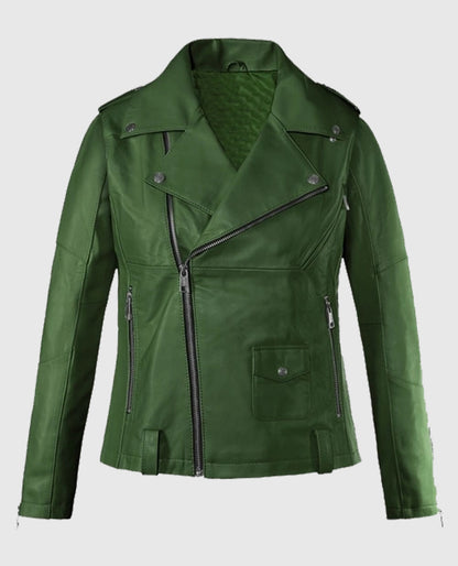 Rihanna Green Biker Leather Jacket