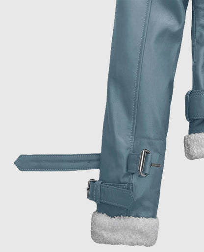 Rita Ora Bon Blue Biker Leather Jacket