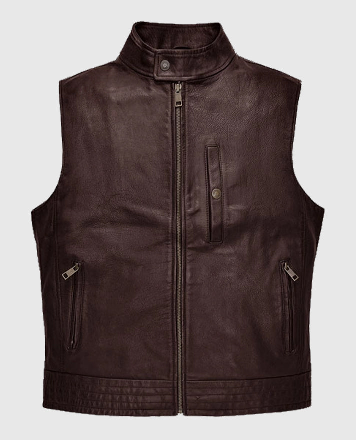 Road Shaper Dark Brown Leather Vest For Men 