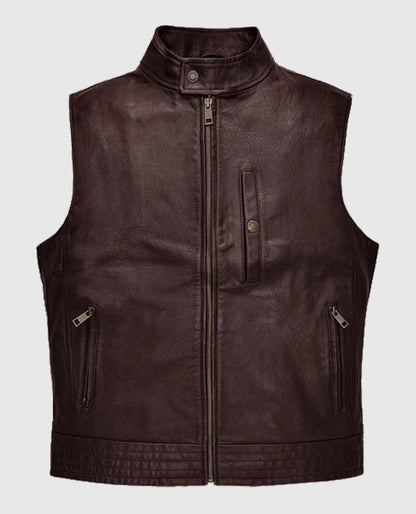 Road Shaper Dark Brown Leather Vest For Men 